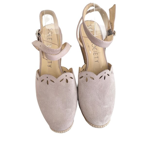Sole Society Calysa Mauve Espadrille Wedge Sandals Laser-Cut Detail Womens 9.5 - Picture 11 of 13